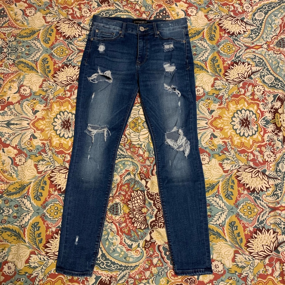 Express mid-rise jeans, distressed